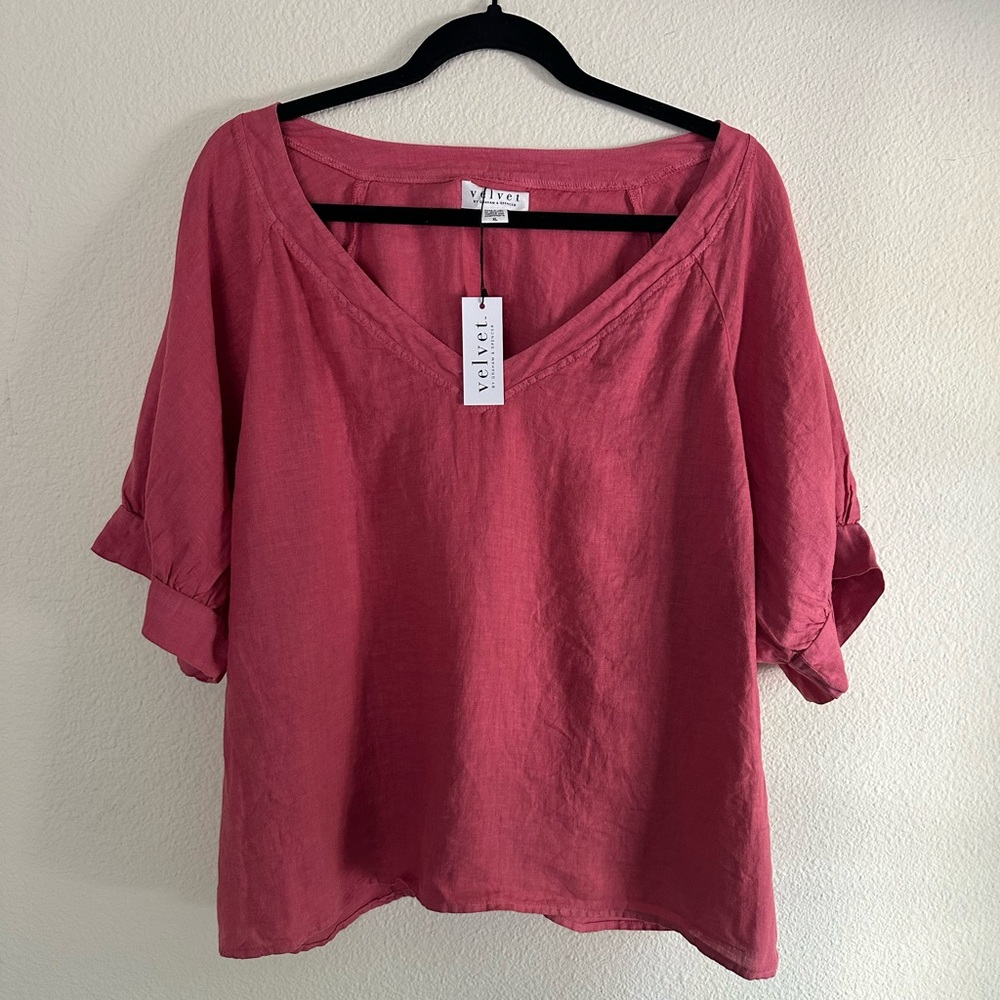 Velvet by Graham and Spencer “Adley” Linen Top in Rose